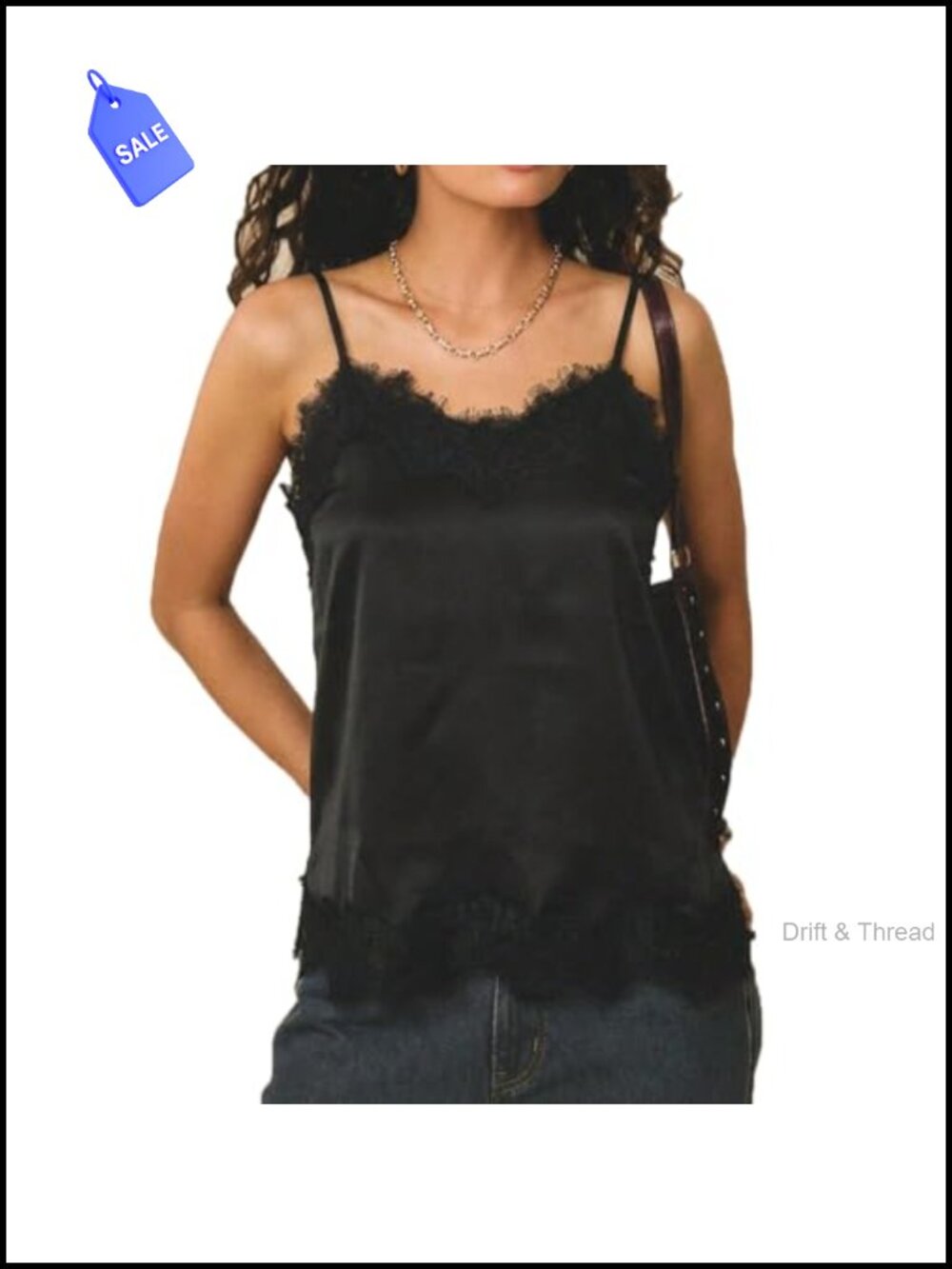 Lace Trim Satin Cami Top Loose Fit Sleeveless Backless Side Split Going Out
